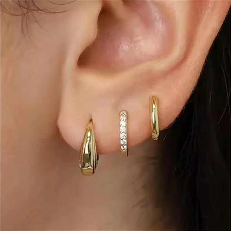 3Pcs Double Crystal Tragus Earring Floral Set | Cartilage Helix Stud Earrings Bulk Lobe Hoop Earring Lot Women Fashion Jewelry Gift