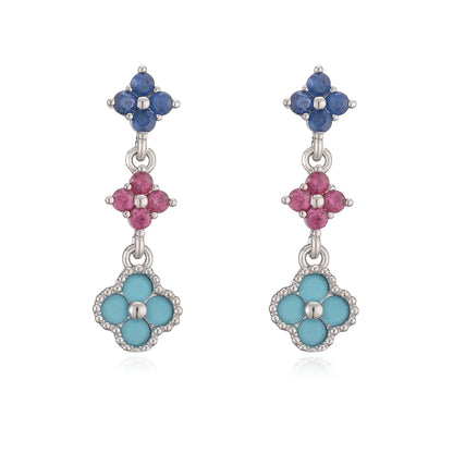 Sparkling Zirconia Floral Tassel Stud Earrings | French Banquet Style Jewelry