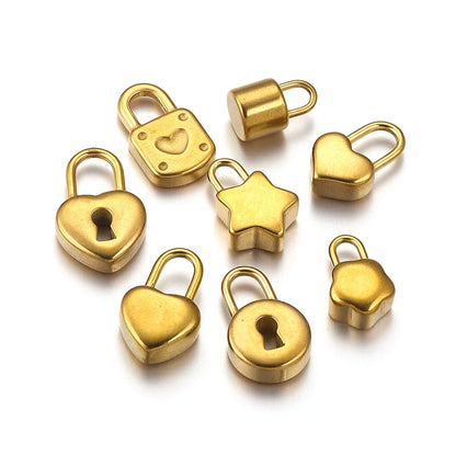 Gold Plated Heart Lock Key Pendant Set | 5pcs Stainless Steel Charms for DIY Jewelry