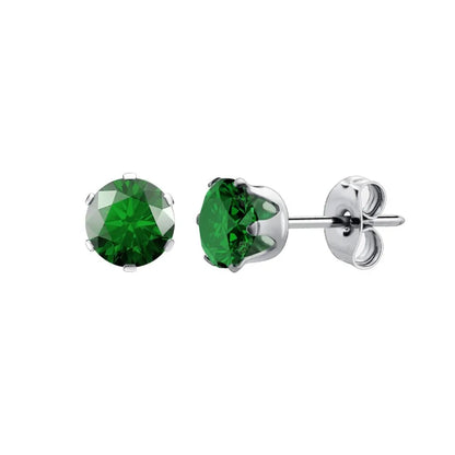 Stainless Steel Cubic Zirconia Stud Earrings Set | 12 Color Hypoallergenic Earrings for Sensitive Skin