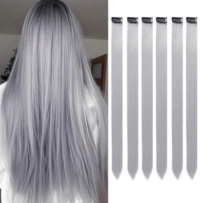 Clip in Hair Extensions 6pcs/pack Colored Party Highlights 22 inches Multi-colors Straight Hair Synthetic Hairpieces Purple Pink
