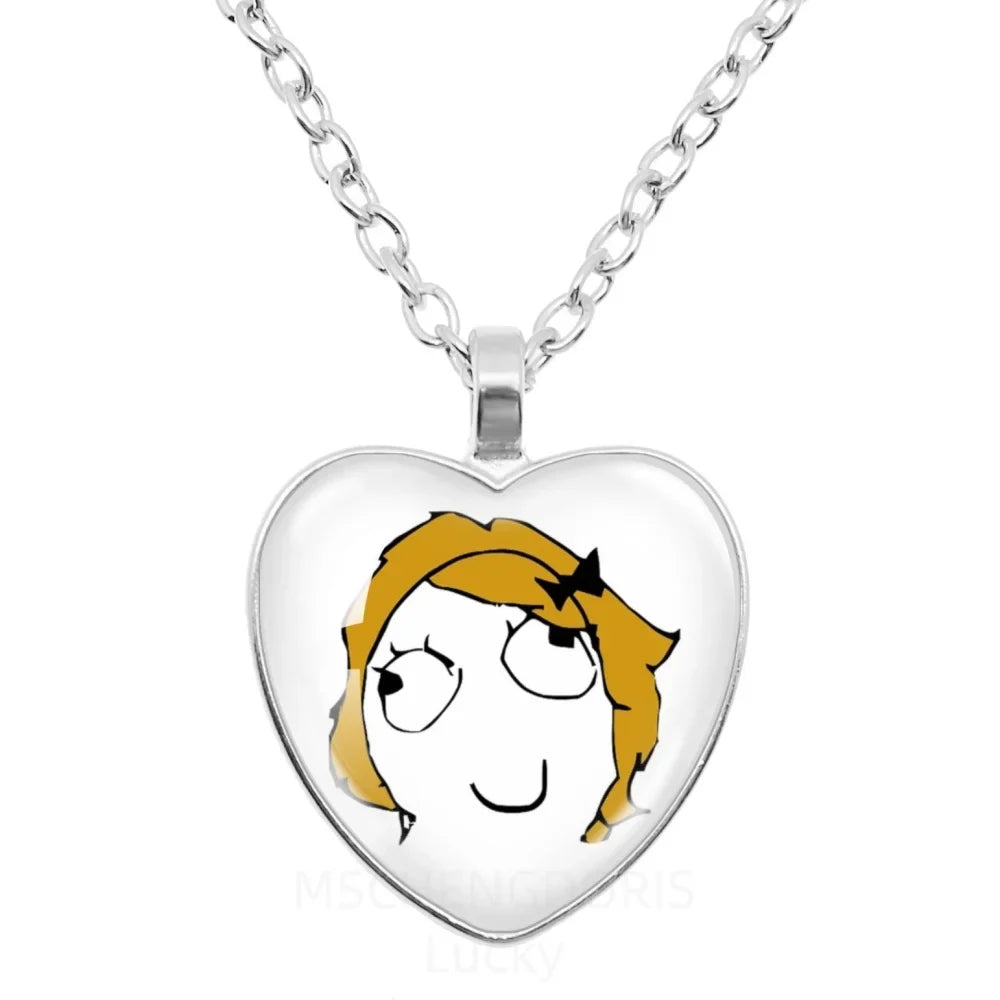 Rage Comic Heart Pendant Necklace | Funny Meme Derp Face Trollface Jewelry Gift