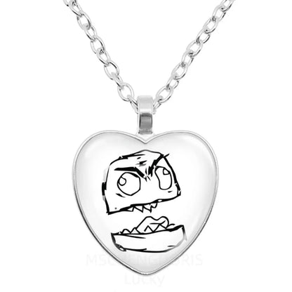 Rage Comic Heart Pendant Necklace | Funny Meme Derp Face Trollface Jewelry Gift