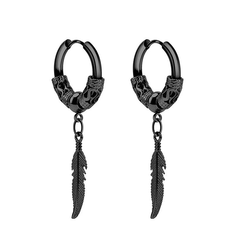 2pc Punk Cross Feather Stud Earrings | Unisex Stainless Steel Hoop Earrings