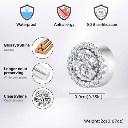 Vnox Magnetic Clip Earrings Non Piercing | Hip Hop Zircon Studs for Men Women Silver Party Gifts