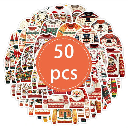 50 Christmas Sweater Shaped Stickers | Cute Funny Wintertime Vinyl Decals
