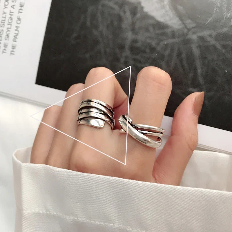 VENTFILLE 925 Sterling Silver Adjustable Rings | Vintage Hip Hop Couples Jewelry