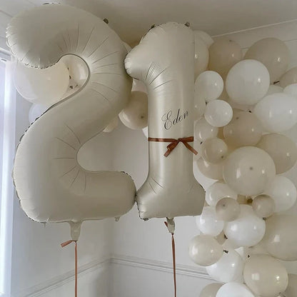 Cream Foil Number Balloons 1-9 Set | Large Digital Birthday Party Decor
