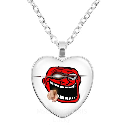 Rage Comic Heart Pendant Necklace | Funny Meme Derp Face Trollface Jewelry Gift