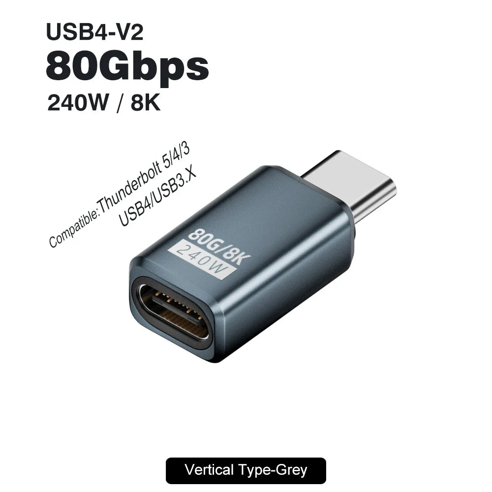 USB4 V2 90 Degree USB-C Angle Adapter | 80Gbps Thunderbolt 5/4/3 Elbow Connector