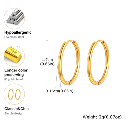 1Pair Round Hoop Earrings for Women Men | Gold Plated Stainless Steel Hypoallergenic Piercing Jewelry