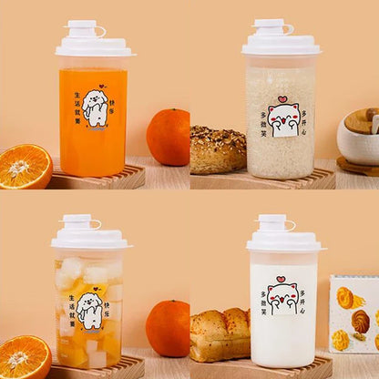 Cartoon Espresso Coffee Cup with Lid | Graduated Plastic Cappuccino Latte Mug for Home Barista