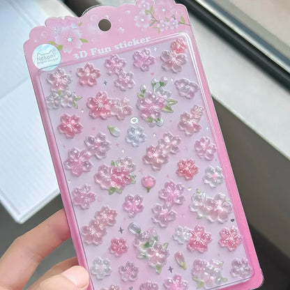 Sakura Cherry Blossom Pink 3D Relief Stickers | DIY Scrapbooking Journal Decor