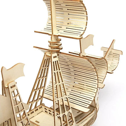 1PC 3D Sailboat Wooden Puzzle Assembly Model Puzzle DIY Wooden Crafts 3D Puzzle Gifts Desktop Decoration