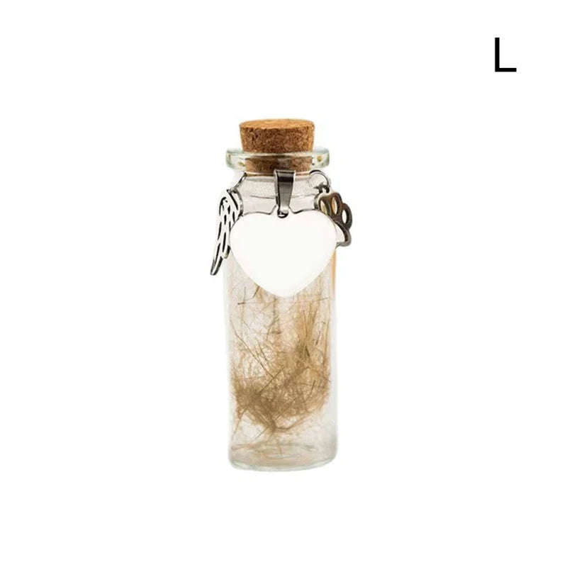Pet Memorial Urn Container | Pet Hair Keepsake Bottle with 3 Silver Accessories