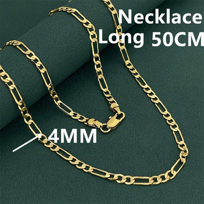 925 Sterling Silver Gold Plated Figaro Necklace | Unisex Luxury Chain Jewelry 50-60cm