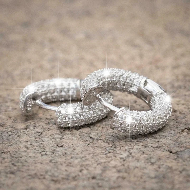 Shiny White Zircon Hoop Earrings | Simple Daily Wear for Women and Men