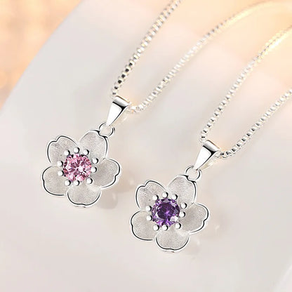 925 Sterling Silver Pink Purple Peach Blossom Necklace | GaaBou Jewellery