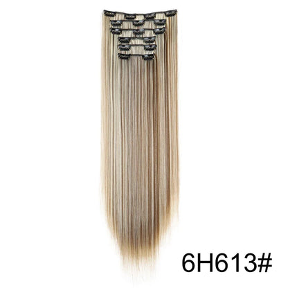 Synthetic 24 Inch Clip In Hair Extensions | Long Straight Blonde Black Heat Resistant Daily Use