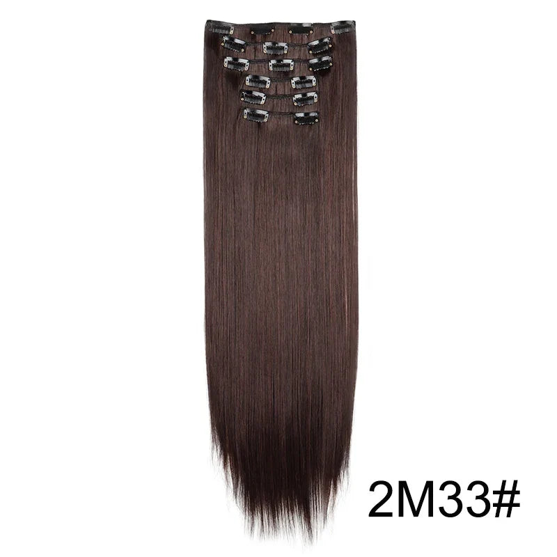 Synthetic 24 Inch Clip In Hair Extensions | Long Straight Blonde Black Heat Resistant Daily Use