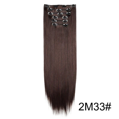 Synthetic 24 Inch Clip In Hair Extensions | Long Straight Blonde Black Heat Resistant Daily Use
