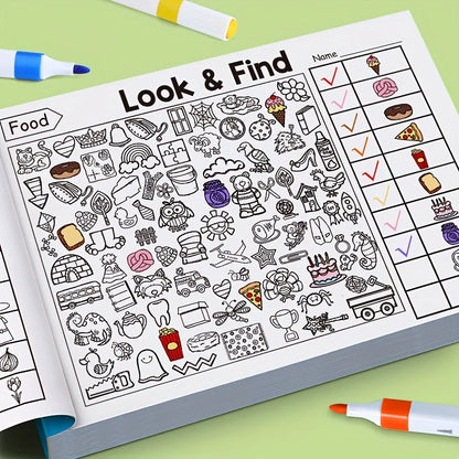 32 Pages Children's Hidden Object Coloring Book | Interactive Educational Matching Game