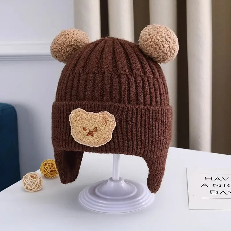 Baby Bear Ear Protection Hat | Winter Thickened Warm Knitted Hat for Children