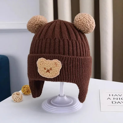 Baby Bear Ear Protection Hat | Winter Thickened Warm Knitted Hat for Children