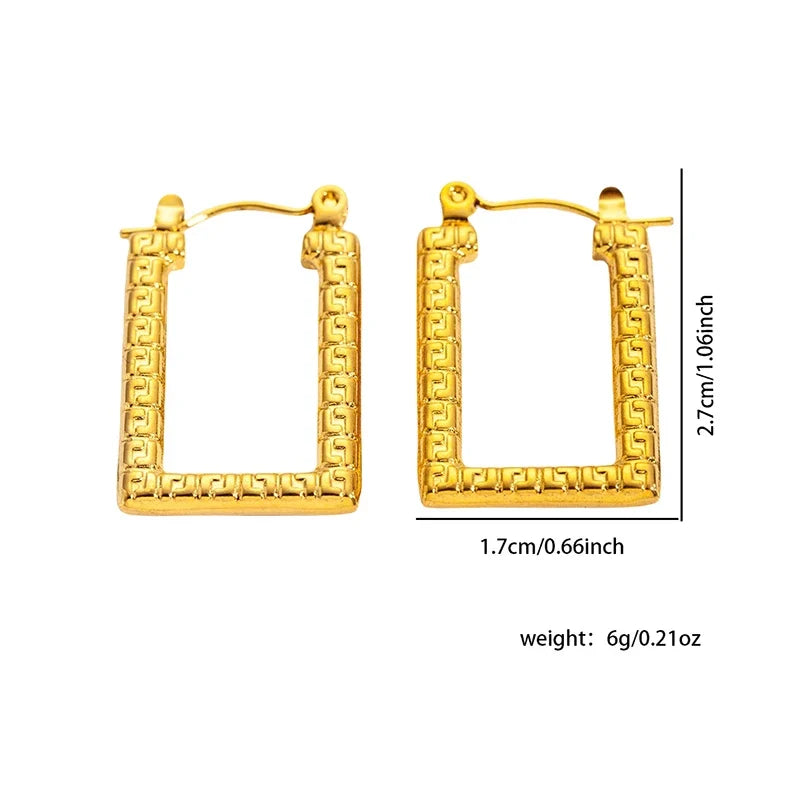 ANENJERY 316L Stainless Steel Hollow Square Texture Drop Earrings | Hypoallergenic Geometric Jewelry for Women