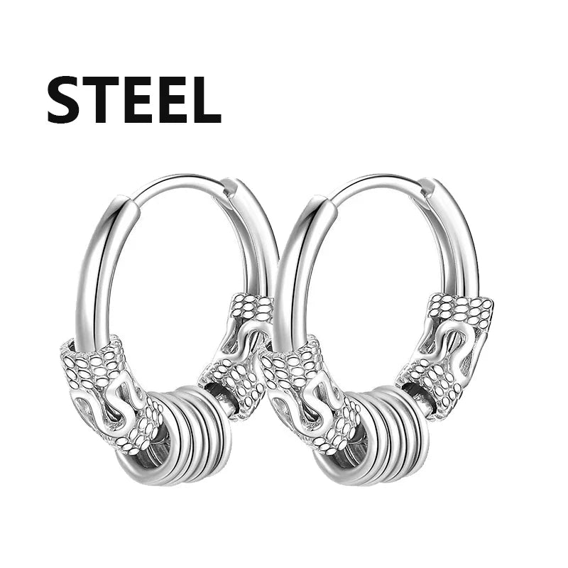 Gothic Stainless Steel Hoop Earrings | Unisex Dragon Punk Jewelry