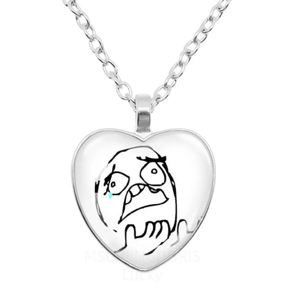 Rage Comic Heart Pendant Necklace | Funny Meme Derp Face Trollface Jewelry Gift