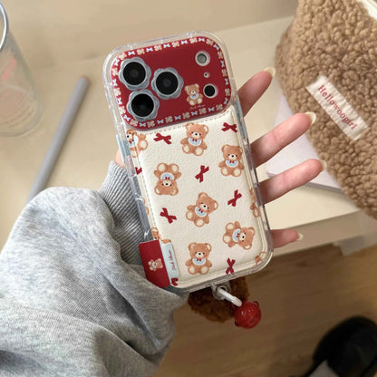 Cute Bow Bear Phone Case for iPhone 17, 17 Pro, 17 Pro Max, 16, 15, 14, 13 Pro Max Shockproof Phone Case with Lanyard