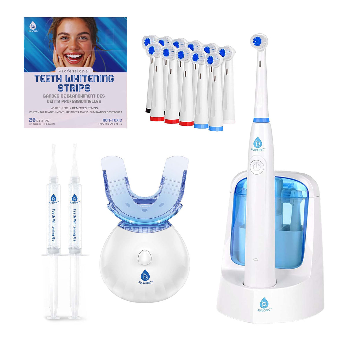 Pursonic Advanced Smile Care Bundle – LED Whitening Kit, Whitening Strips, & Electric Toothbrush