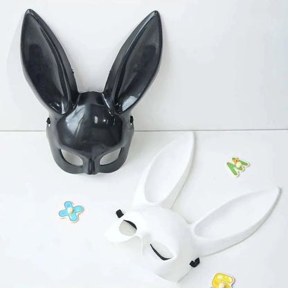 Black and White Rabbit Mask with Long Ears | Bunny Cosplay and Halloween Costume Accessory