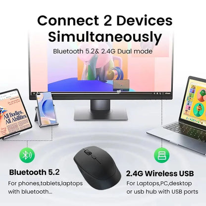 Bluetooth 5.2 and 2.4G Wireless Gaming Mouse | Silent Rechargeable Dual-Mode