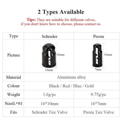 GUB Aluminum Alloy Bicycle Valve Caps | Presta & Schrader Valve Protectors