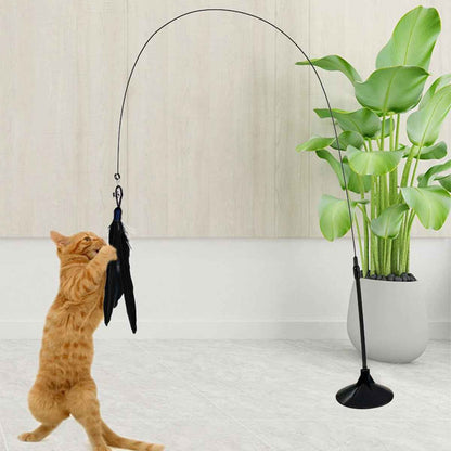 Interactive Cat Teaser Stick with Natural Feathers & Suction Cup