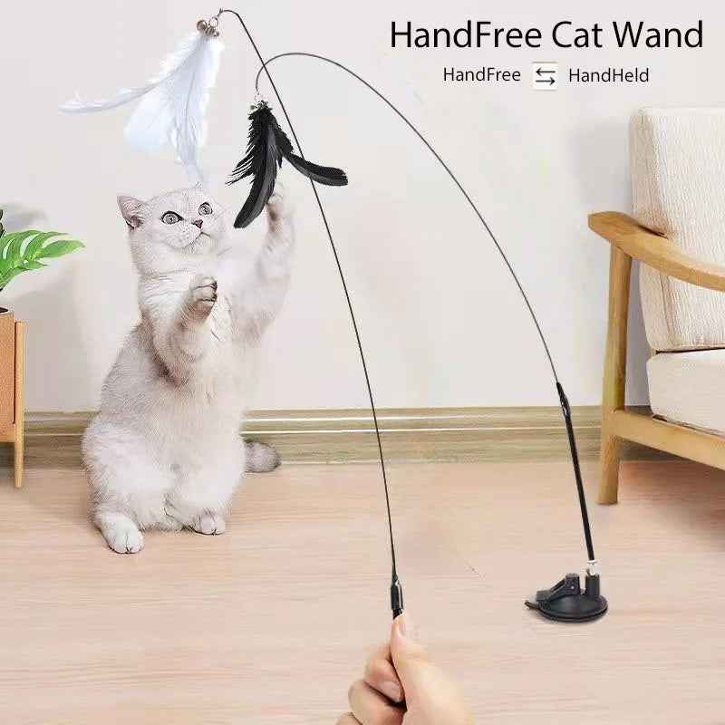 Interactive Cat Teaser Stick with Natural Feathers & Suction Cup