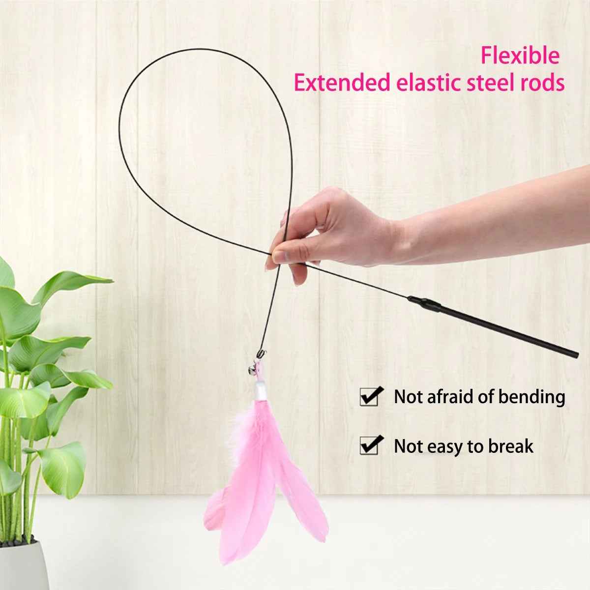 Interactive Cat Teaser Stick with Natural Feathers & Suction Cup