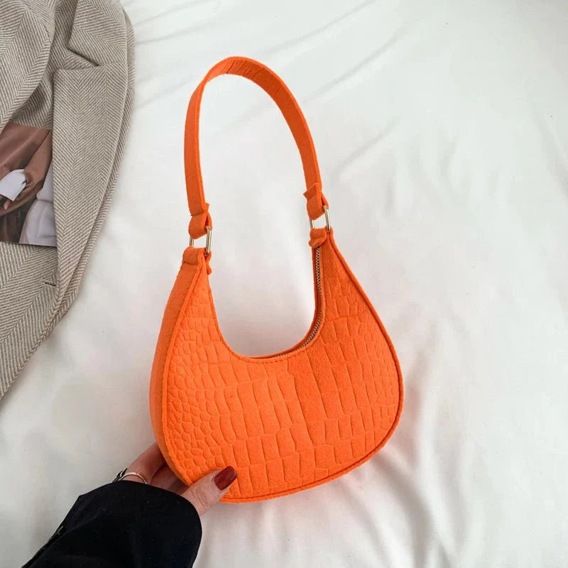 Retro Leisure Half Moon Shoulder Handbag | Lightweight Felt Bag