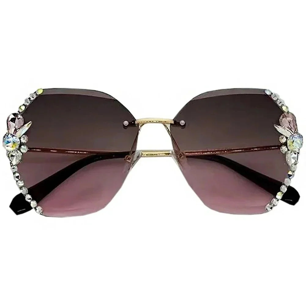 Vintage Rimless Rhinestone Sunglasses | UV Protection Luxury Shades