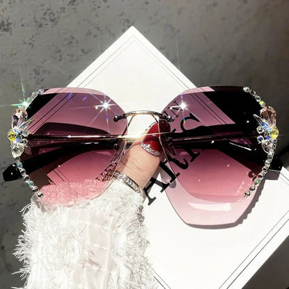 Vintage Rimless Rhinestone Sunglasses | UV Protection Luxury Shades
