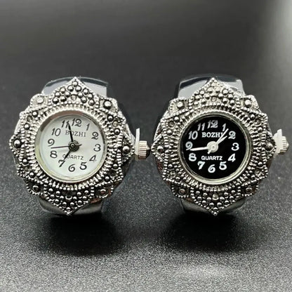 Vintage Punk Finger Watch Ring | Roman Numeral Quartz Mini Clock Jewelry